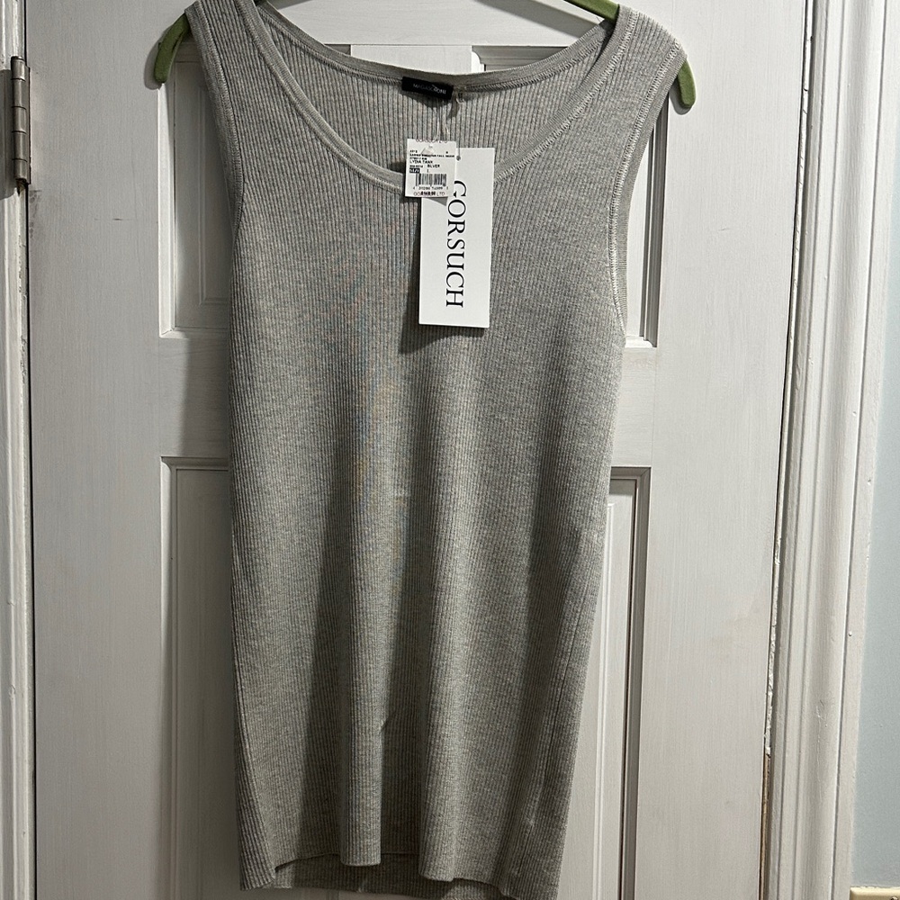Magaschoni Light Gray Ribbed Knit Tank Top